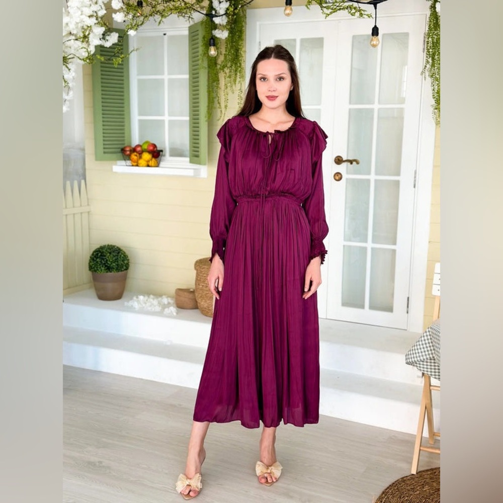 NWT Anna Khan & Sowears Plum Ruffle Maxi Dress Size Small